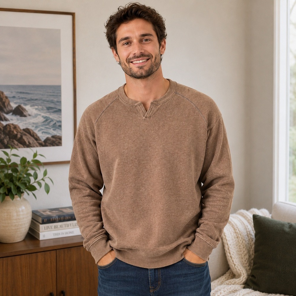 Tommy Bahama Sweatshirt Men Brown Split Neck Marlin Logo Pullover Casual